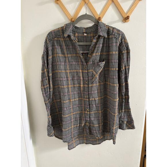 Free people Top Women's Small Break My Stride Long Sleeve Plaid Buttondown - Picture 2 of 6